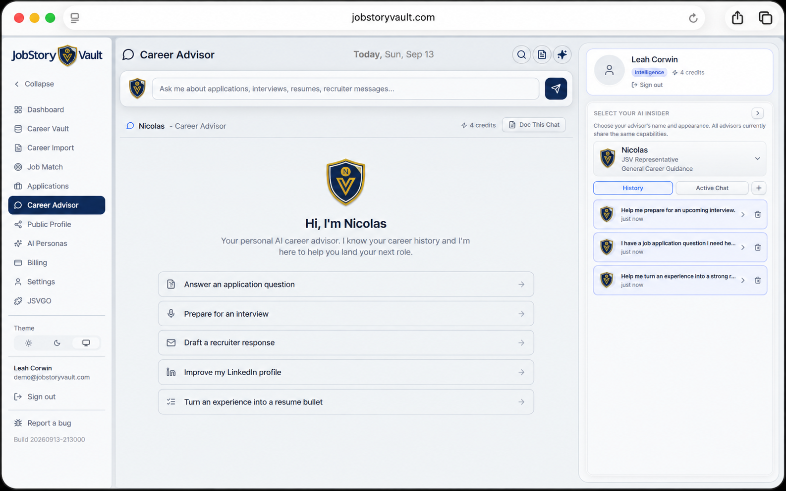 Nicolas AI Career Advisor interface